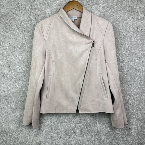 Carmen Marc Valvo Jackets & Blazers - Carmen‎ Marc Valvo Moto Jacket Womens M Pink Soft Edgy Faux Leather Zipper